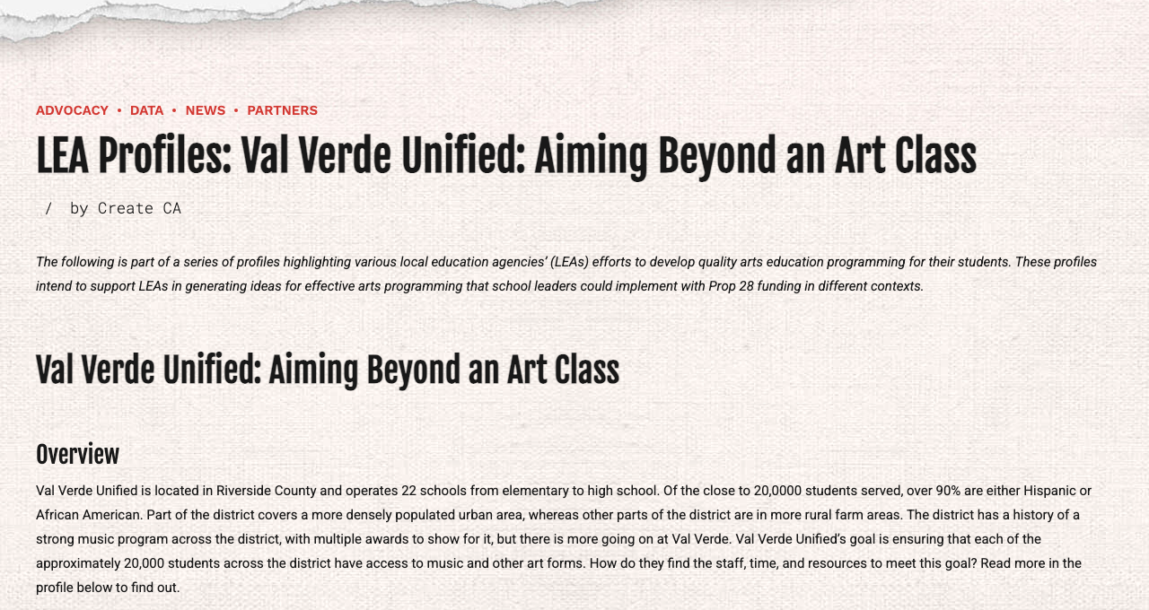 Create CA profile: Val Verde Unified &mdash; Aiming Beyond an Art Class