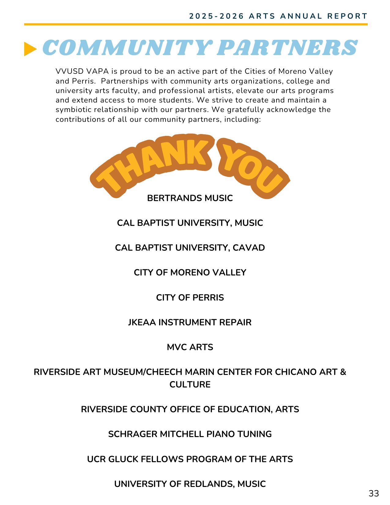 Arts Partners &mdash; page 33 of the Arts Annual Report